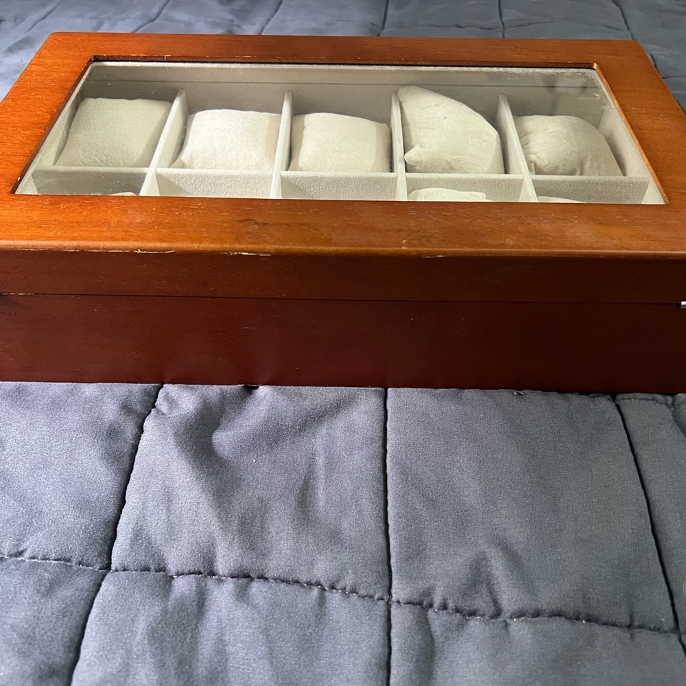 Wooden Watch Display Case with Glass Top Vintage